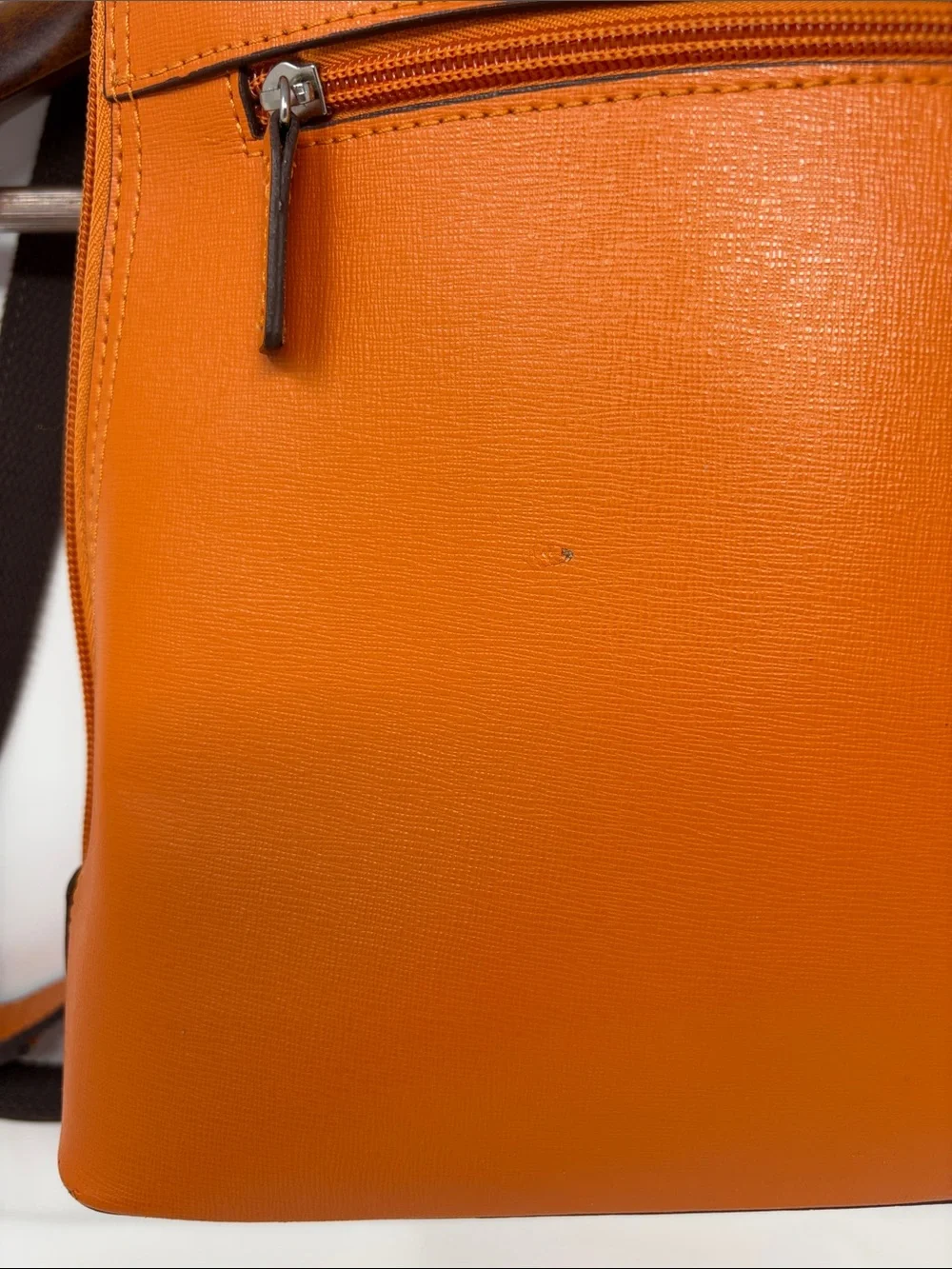 Jack Georges Bright Orange Leather Backpack with Front Zip Pocket